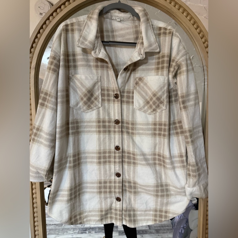 Maurices Cream Plaid Fleece Shacket